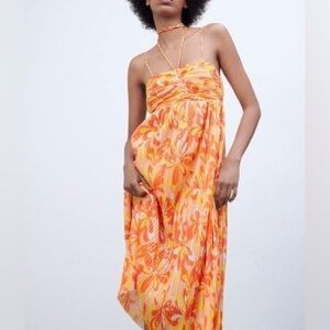 Zara printed pleated midi dress